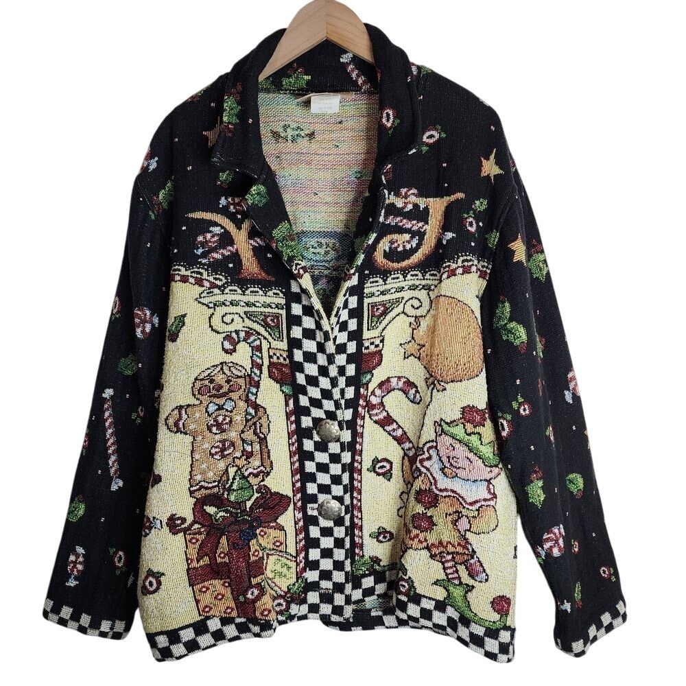 Painted Pony Christmas Jacket Women's S / M Tapestry Needlepoint Knit‎ Vintage